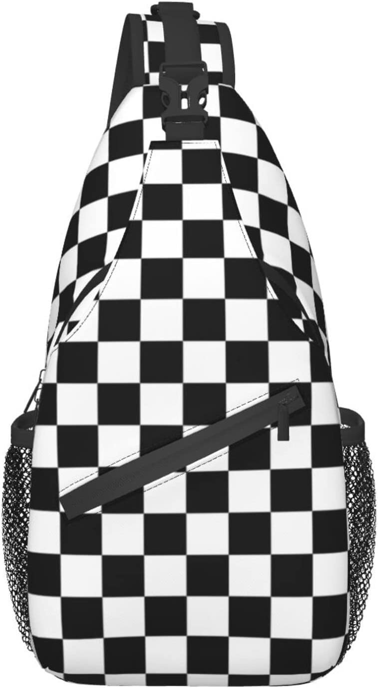 Black White Checkered Flag Sling Backpack