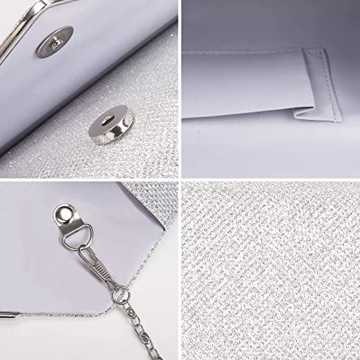 Clutch Purses for Women, Sparkling Envelope Evening Bag with Detachable Chain
