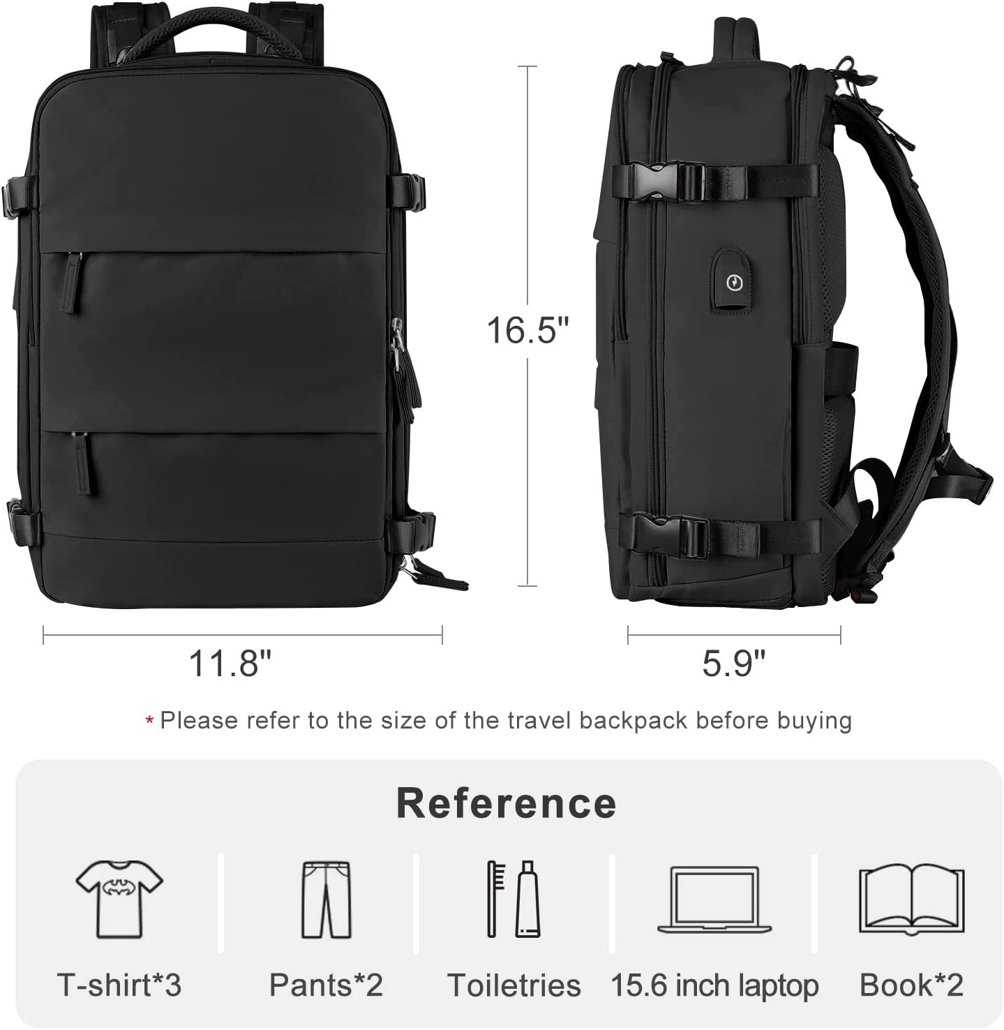 Casual Daypack Small Hiking Backpack Black
