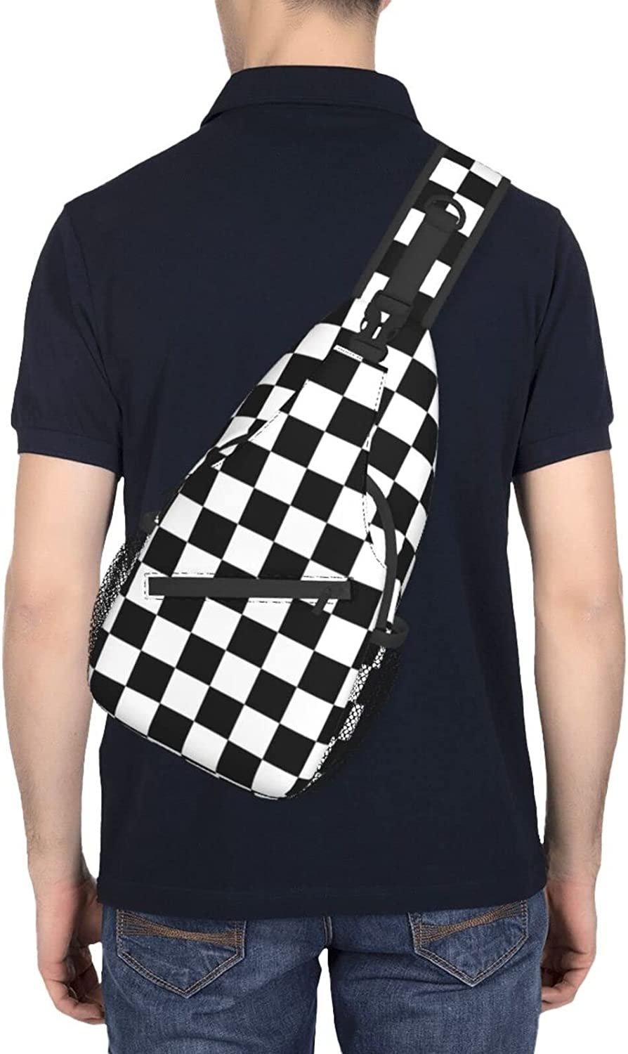 Black White Checkered Flag Sling Backpack