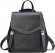 Women’s Genuine Leather Backpack Casual Style Flap Backpacks Daypack for Ladies (Black)