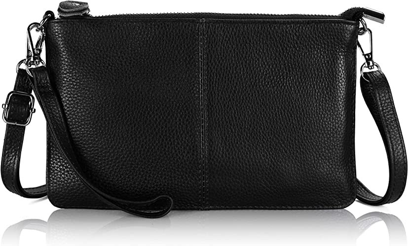 Leather Wristlet Clutch Wallet Purses Small Crossbody Bags Shoulder Handbag for Women, Silver Zipper